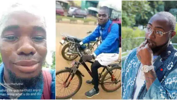 Nigerian Man with bicycle sets Off on long Journey from Benue to Lagos to See Davido