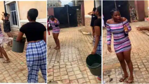 Lady disgraces young sister for wearing short dress to church, pours water on her