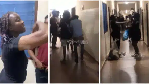 "It's me he's going to choose” - Drama as two female students fight over boyfriend after bumping into each other in his room (Video)