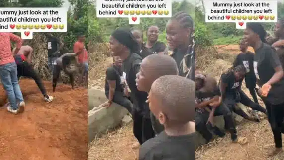 Heartbreaking children tear mom buried