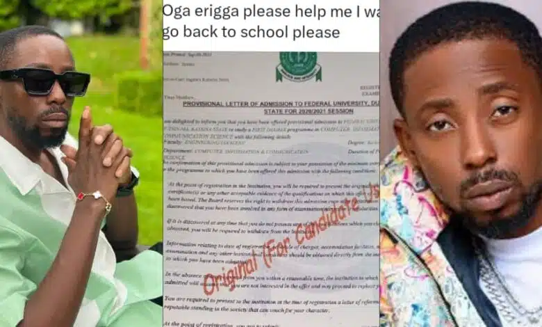 Rapper, Erigga gives shocking reply as dropout begs him to fund his return to university