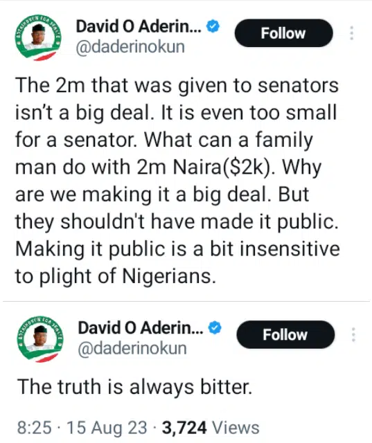 "N2 million 'enjoyment allowance' for senators not a big deal, too small even” - Stephanie Coker's husband, Olumide Aderinokun