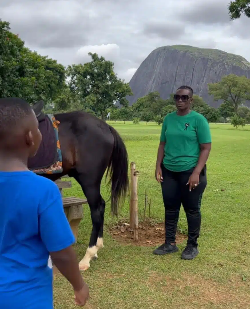 Warri Pikin puts up son for sale after mocking her size during horse ride (Video)