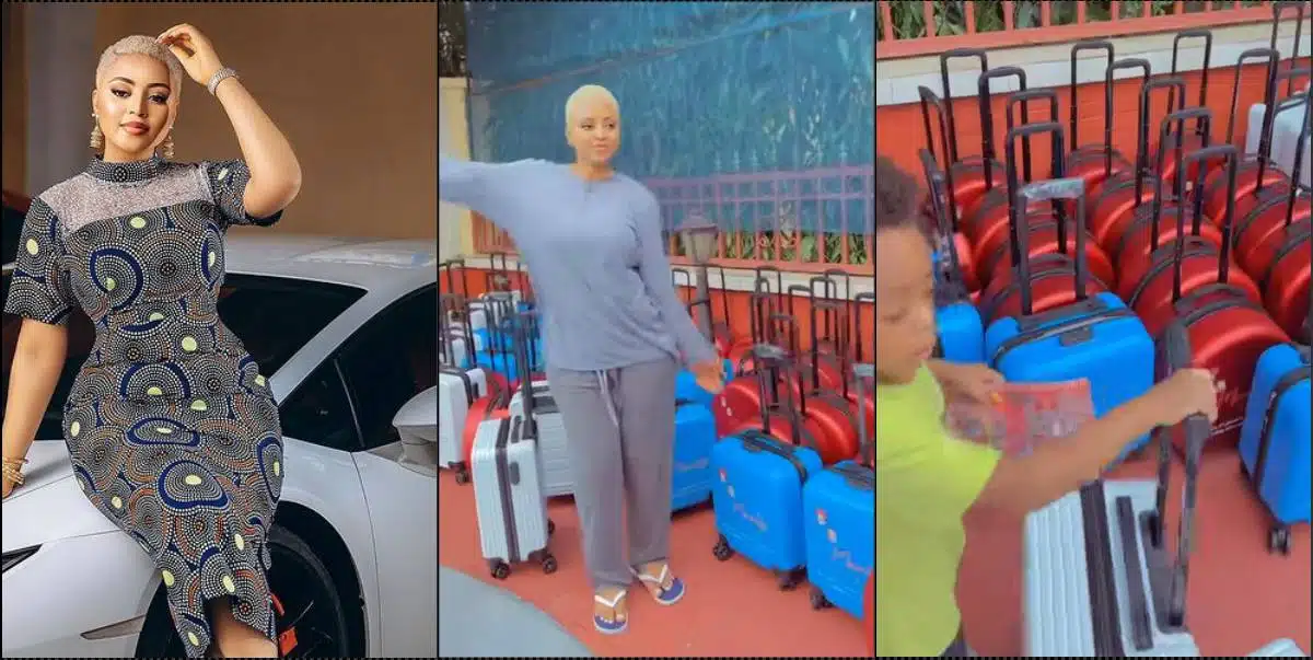 Regina Daniels shows off 'souvenir boxes' for son's birthday (Video)