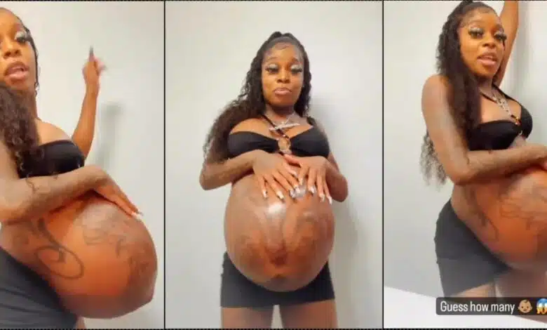 "Guess how many?" — Heavily pregnant woman quizzes as she joyfully awaits delivery date (Video)