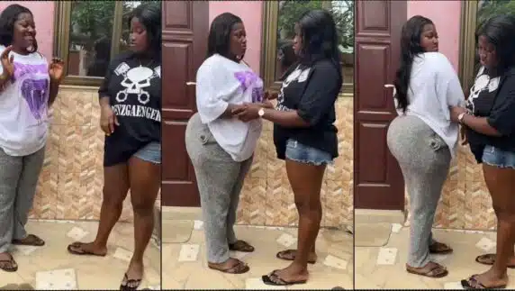 Lady accuses twin sister of cheating as she compares their shapes (Video)