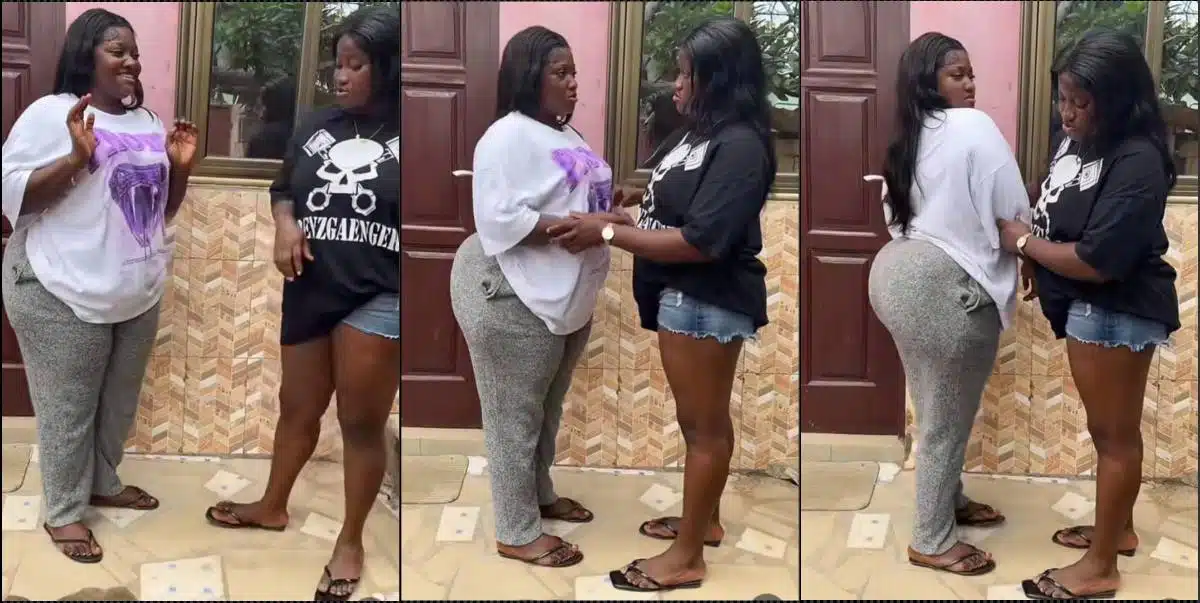 Lady accuses twin sister of cheating as she compares their shapes (Video)