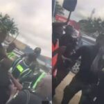 "He knack am gun for head" – Reactions as tall soldier and short policeman fight dirty in public