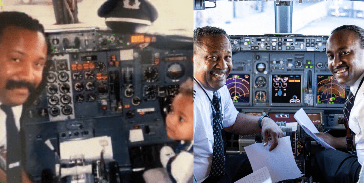 Pilot recreates photo 29 years after first posing with his pilot dad in a cockpit