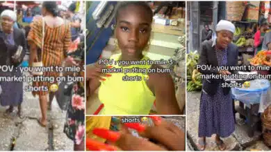 "Repent" - Lady wears bum shorts to market, fixes nails, preacher swiftly opens bible; Netizens fumes (Video)