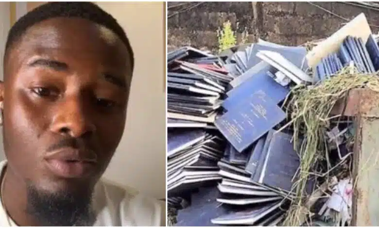 "I spent N300k" - Man heartbroken after seeing his final year project work dumped in trash bin (Video)