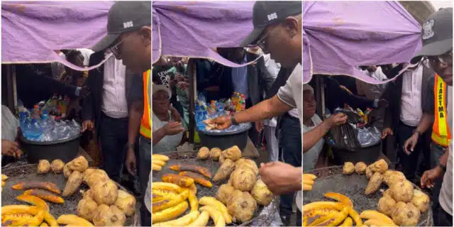 Gov. Sanwo-Olu spotted buying ‘Boli’ along Lagos-Ibadan expressway; Netizens React(Video)