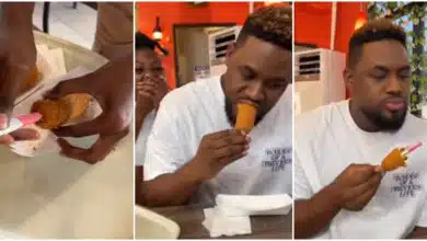 Lady inserts her pregnancy test stick in her man's food to announce she's pregnant (video)