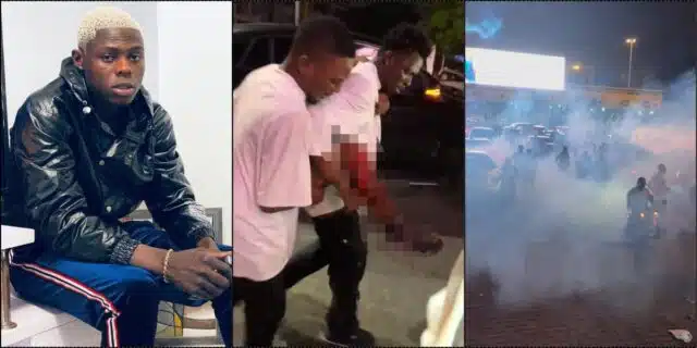 Mohbad: Moment Police disperse youths with teargas, protester injured at Lekki toll gate (Video)