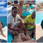 "Men wey sabi wire" - Reactions as Kiddwaya and dad Terry Waya cool off with ladies at the beach