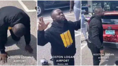 Man overjoyed, goes down on kneels to give praise after successfully relocating to United States, Video melts hearts