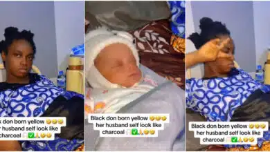 "The father is even way darker" - Dark-skinned parents cause buzz as they give birth to a very fair baby