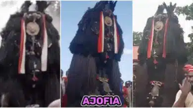 Gigantic Nnewi masquerade, Ajofia, stuns onlookers as it parades the streets