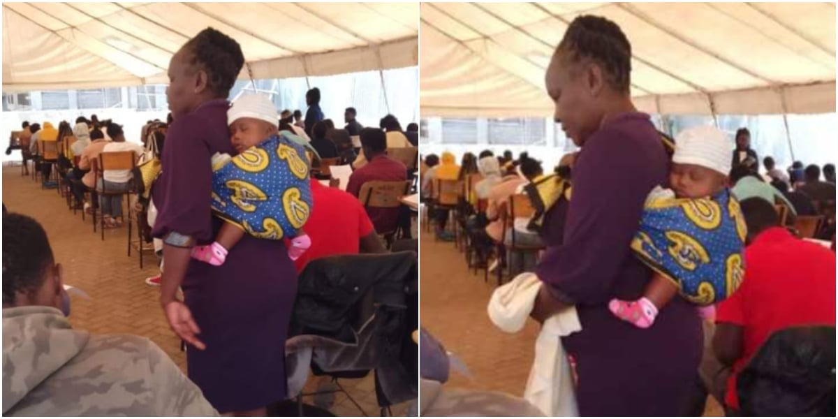 Lecturer melts hearts as she carries student’s baby, allows mother to focus on her exam paper