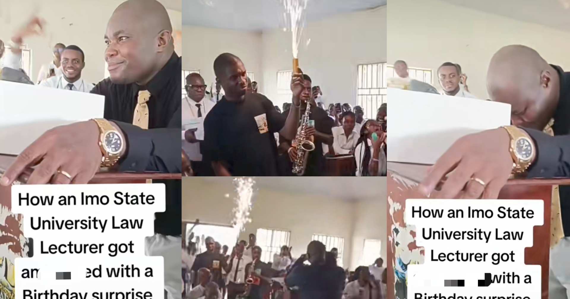 Law lecturer speechless, emotional as students surprise him on birthday during his class