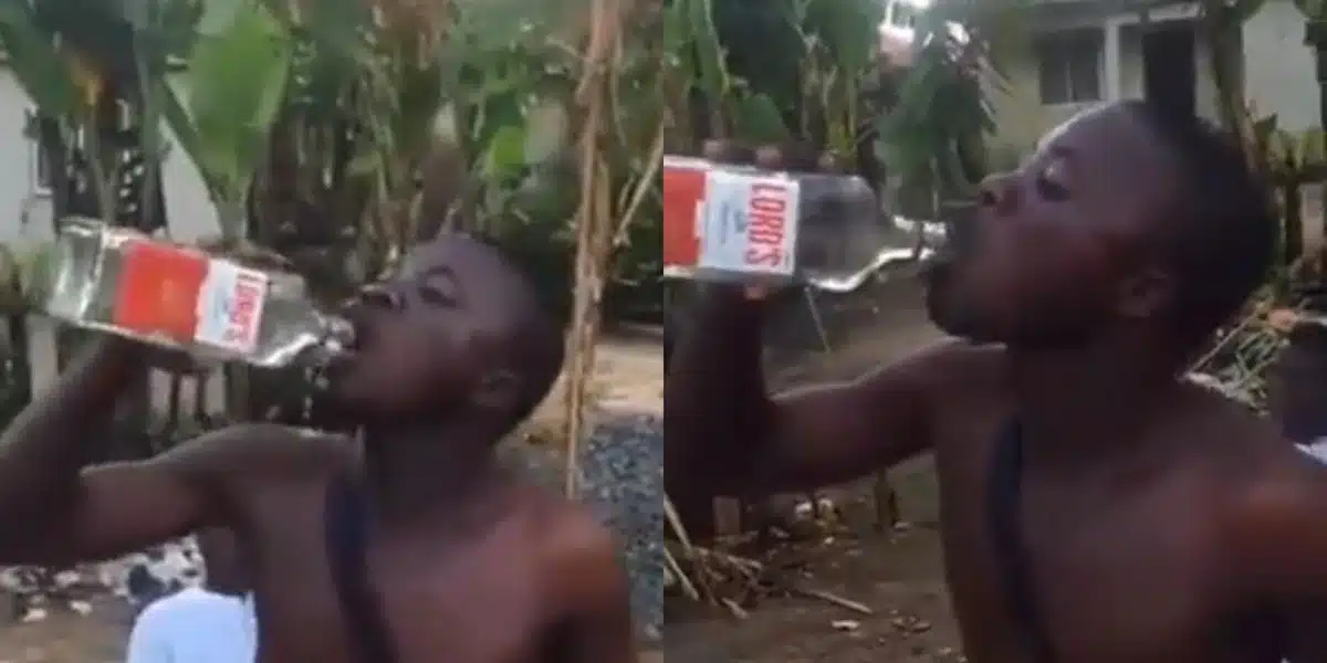 “He will need another Liver soon” — Reactions as man drinks one bottle of alcoholic drink, Lord’s gin at once