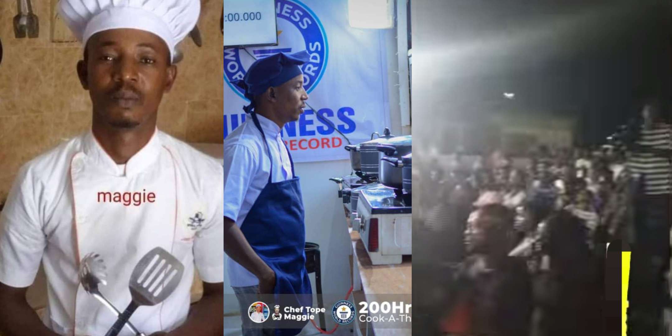 “That book go tear for Nigerians’ hand” – Crowd of fans gather to cheer Chef Tope as he continues to cook toward 200-hours