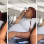 Moment pregnant woman water breaks on Aeroplane