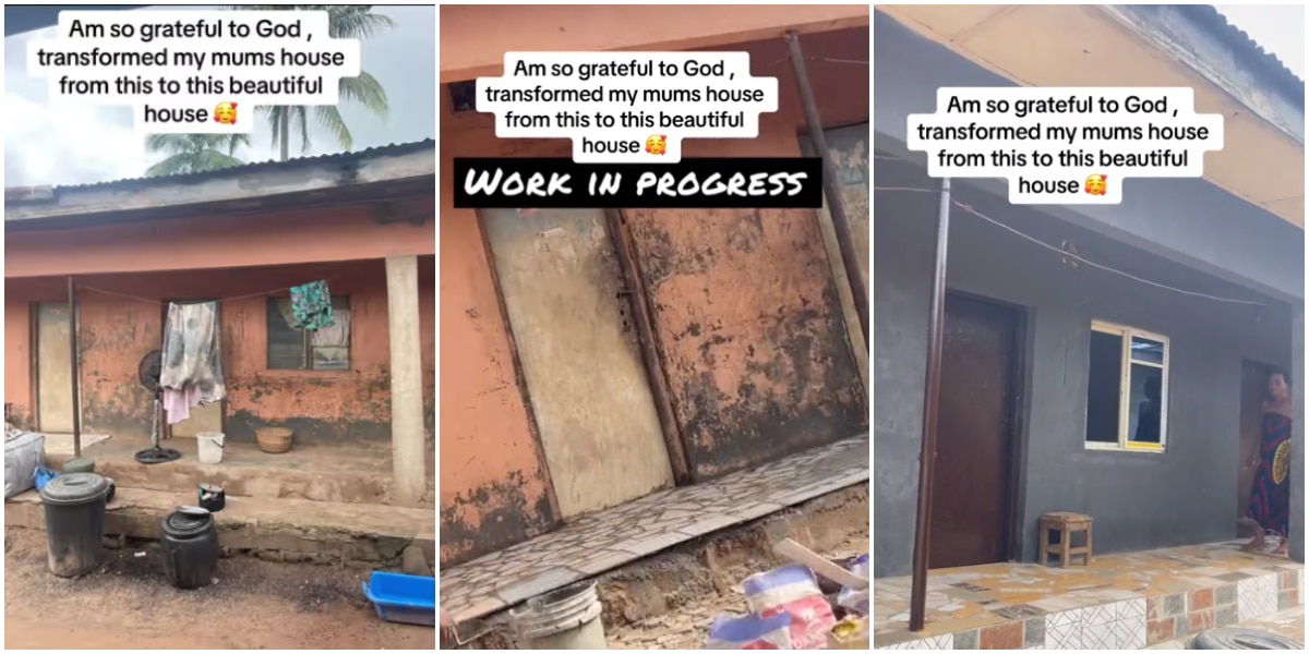 Nigerian lady melts hearts as she transforms her mother's old house into a beautiful home