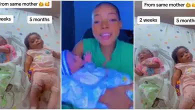 "Superfetation or Irish Twins?"- Nigerian woman stuns many with rare birth of babies; one 5 months old and other 2 weeks old