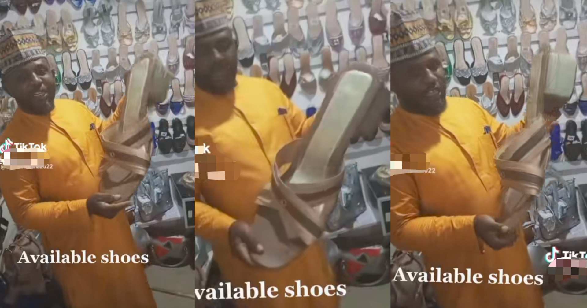 “Na Goliath wife shoe be this” – Shoe vendor sparks reactions as he advertises female gigantic footwear