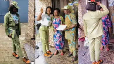 Lady soldier congratulate parents NYSC salutes certificate