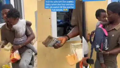 Nigerian man abandoned by wife receives ₦84k cash gift, child's education pledge from helper, video wows many