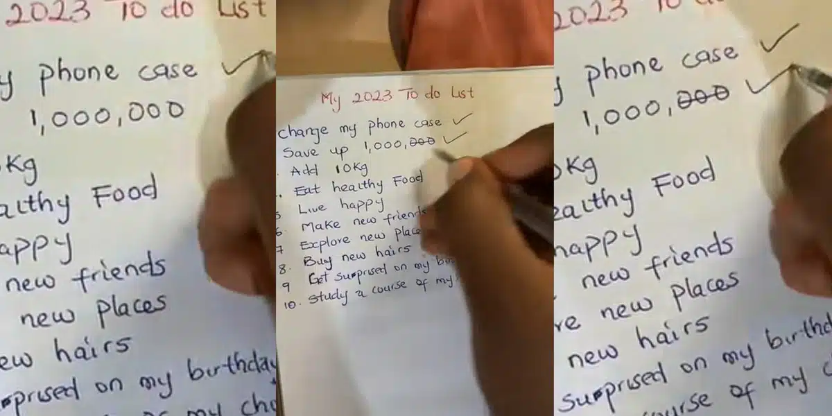 "The poorest of the poor" - Lady causes stir as she unveils her to-do list, changes 2023 savings goal from ₦1 million to ₦1k