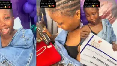 "Got a surprise" - Tears as best friend surprises lady with ₦100k cheque, money bouquet, silver necklace, others on birthday