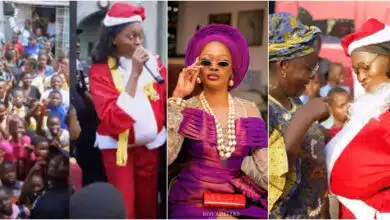 Kie Kie dresses like Father Christmas as she storms Lagos street to celebrate love with kids and mothers