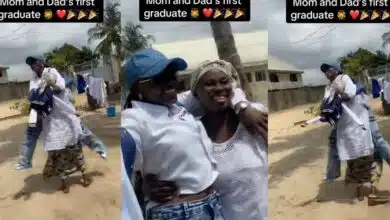 "Who will carry me like this?" - Lady's emotional hug with parents melts hearts online as she becomes family's first graduate