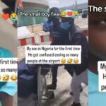 "Is this what Nigeria looks like?" - Little boy expresses disappointment over airport crowd during his first visit to Nigeria