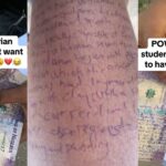 "They call me shalipCOPY" - Student afraid of carry-over inscribes details on arm, ₦100 naira notes to cheat in exams