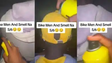 "The next customer go enjoy" - Nigerian man stuns many as he uses perfume on bike rider to solve bad odor problems