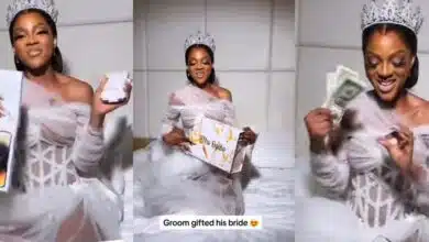 "Am I a spoon?" - Beautiful bride sparks jealousy as she gets iPhone 15 Pro Max, wad of dollars as gifts on wedding day