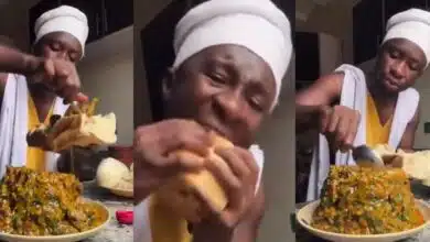 Nigerian man breaks the internet as he eats a full plate of okra soup with bread