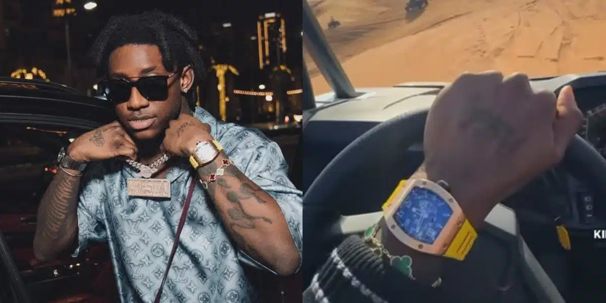 "And he no get house for Lagos" – Shallipopi set tongues wagging as he flaunts his Richard Mille wristwatch worth N232m