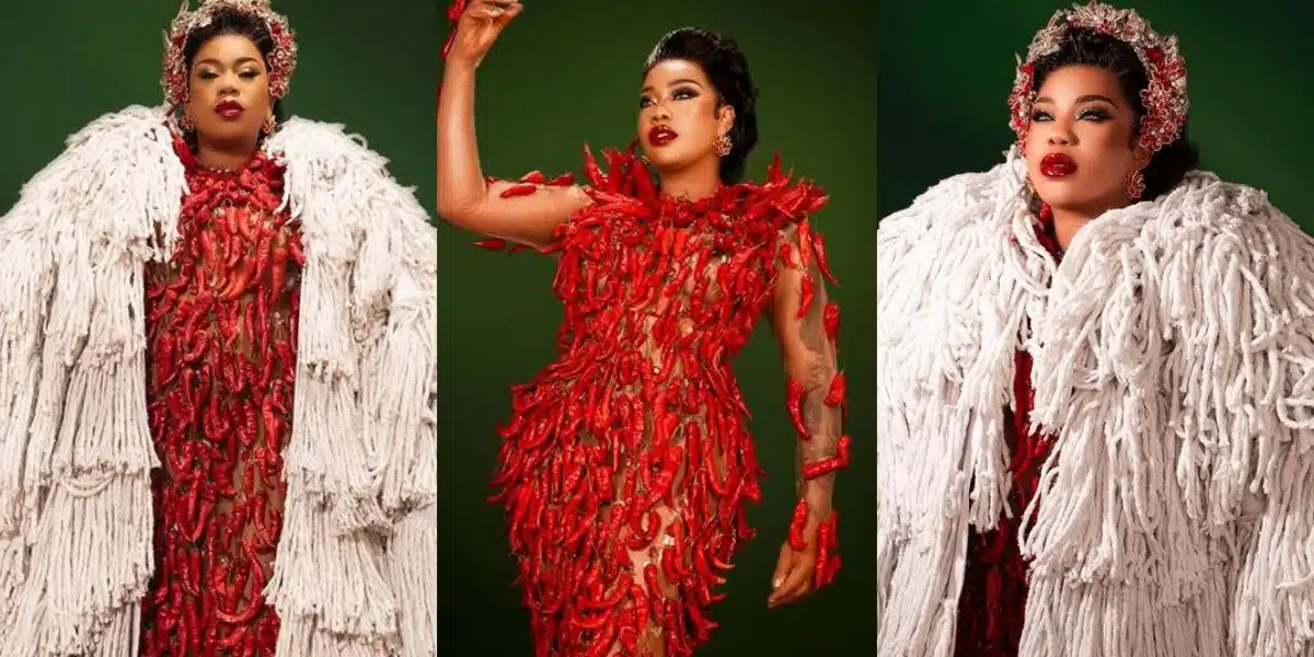 "If you don't like it, jump off a cliff" – Toyin Lawani slams critics over pepper-themed outfit