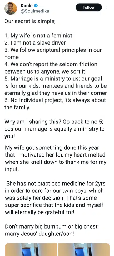 "My marriage magic" - Nigerian man shares secrets behind his successful marriage