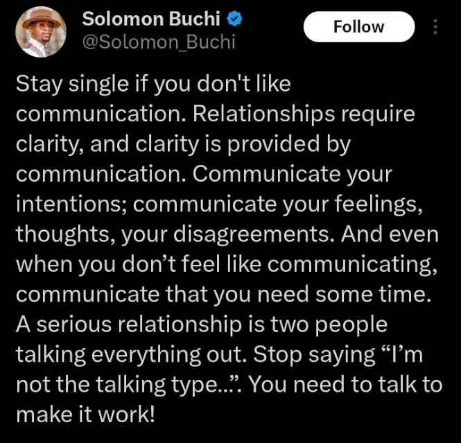 Solomon Buchi single communication 