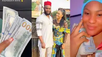 Beautiful lady flaunts international passport, bundles of dollar notes as she gets engaged to an Anambra man