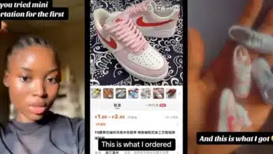 "Put am for water, e go rise" - Online shopping surprise as Nigerian lady's 2-yuan shoe order ends in micro-footwear