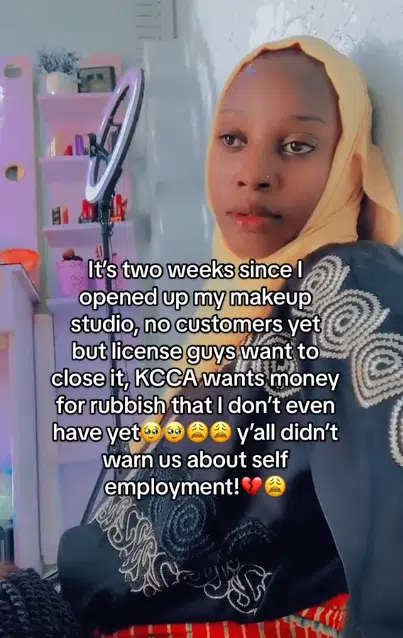 "'It's been 2 weeks, still no single customer" - Lady who opened makeup studio cries out