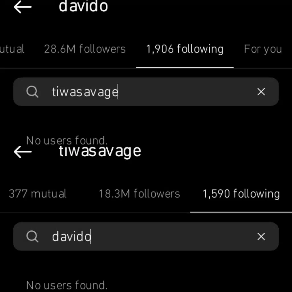 Speculations as Davido and Tiwa Savage unfollow each other on IG