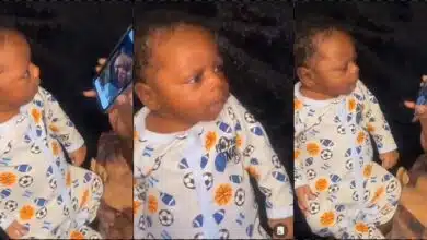 Priceless reaction as baby watches a video of himself crying